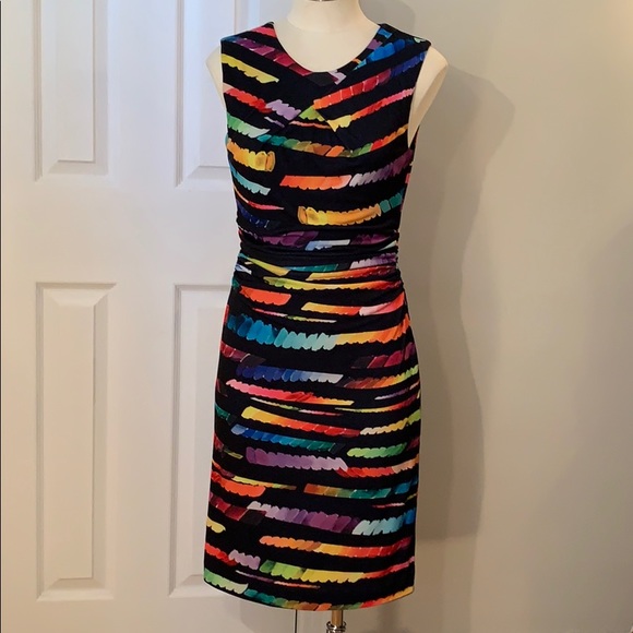 TAHARI SLEEVELESS MULTICOLOURED DRESS - Picture 1 of 8